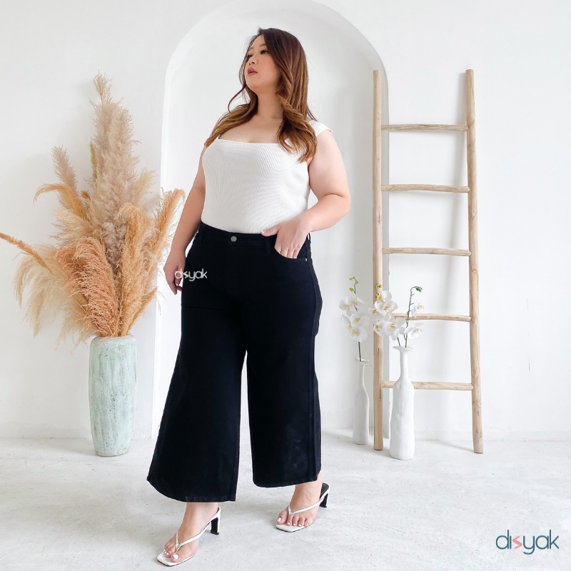 DISYAK - JUMBO Kulot Curvy High Waist Non Stretch Black 923