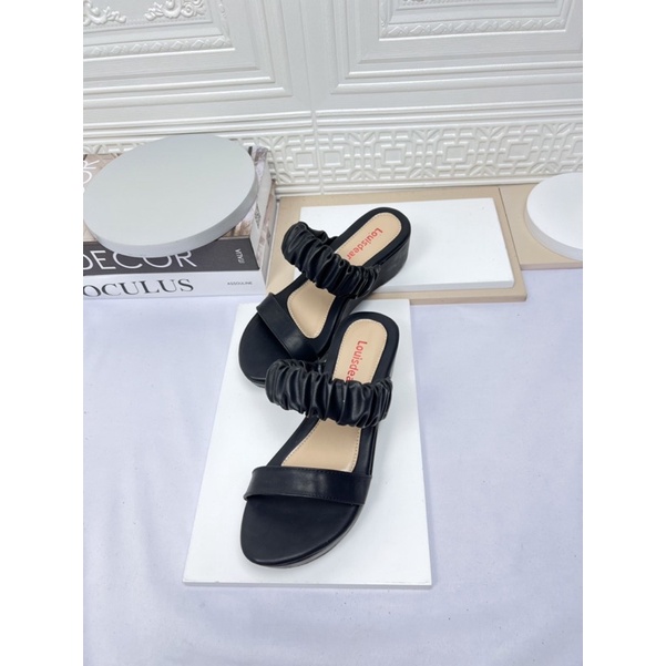 wedges heel wanita terbaru kekinian pesta LOUISDEAR wedges sendal kerut heel 5 cm W10