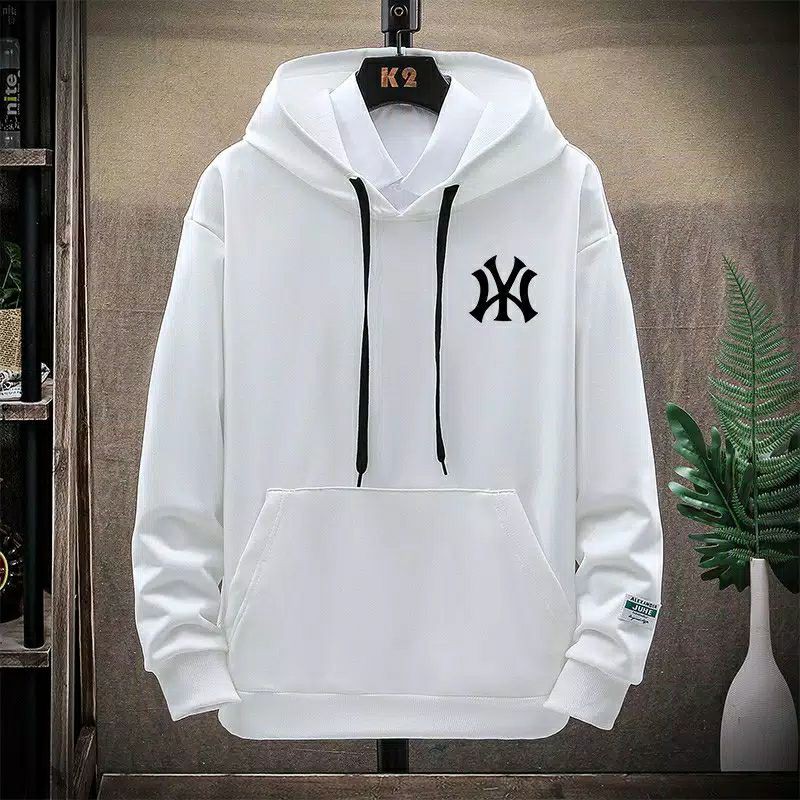 Sweater Cowok Cewek NY Hoodie Pria Wanita Ny Switer logo bordir-Putih