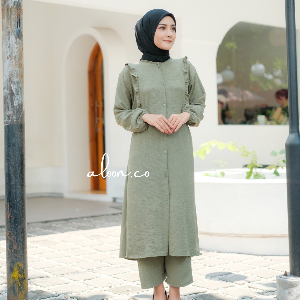 Farrania Setelan Tunik Crinkle Airflow Busui Friendly – One Set Wanita Murah – Baju Setelan