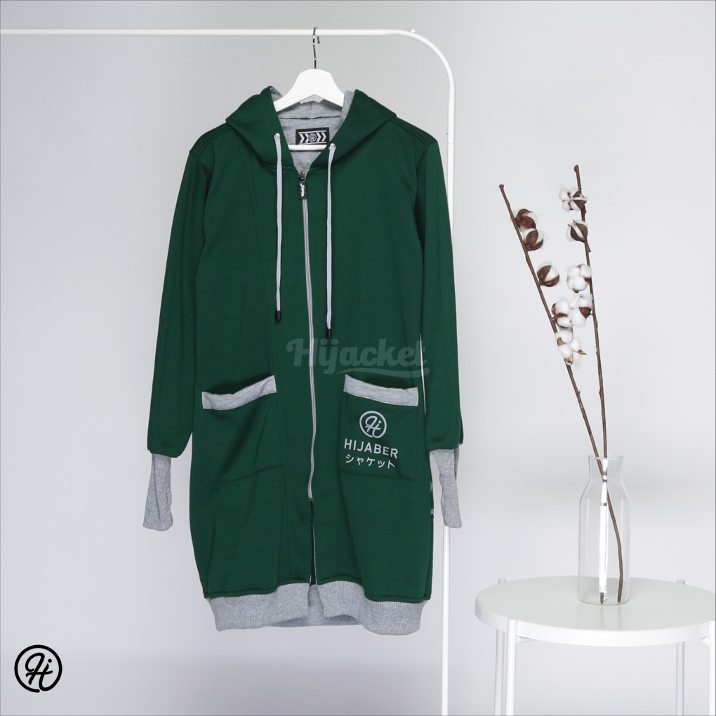 ⭐️BEST SELLER⭐️ Jaket Sweater Wanita Muslimah Hijaber - Hijacket Yukata Panjang Syari Hijab Hijaket-GREEN
