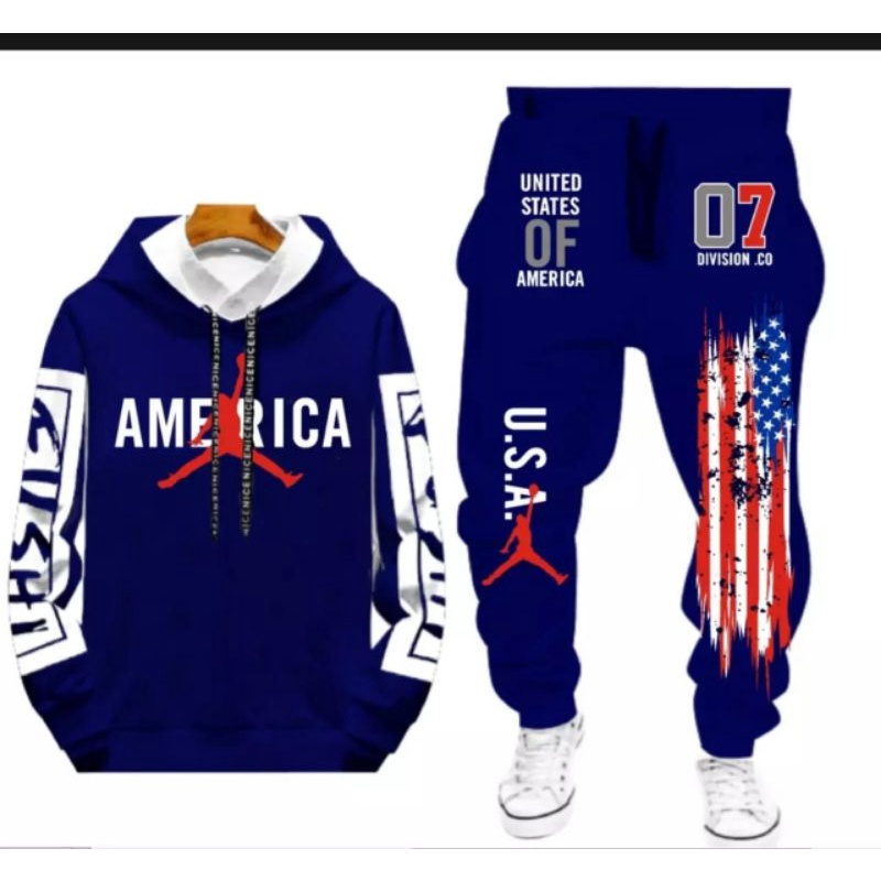 BAJU STELAN PRIA SETELAN AMERICA COWOK HOODIE + CELANA JOGGER