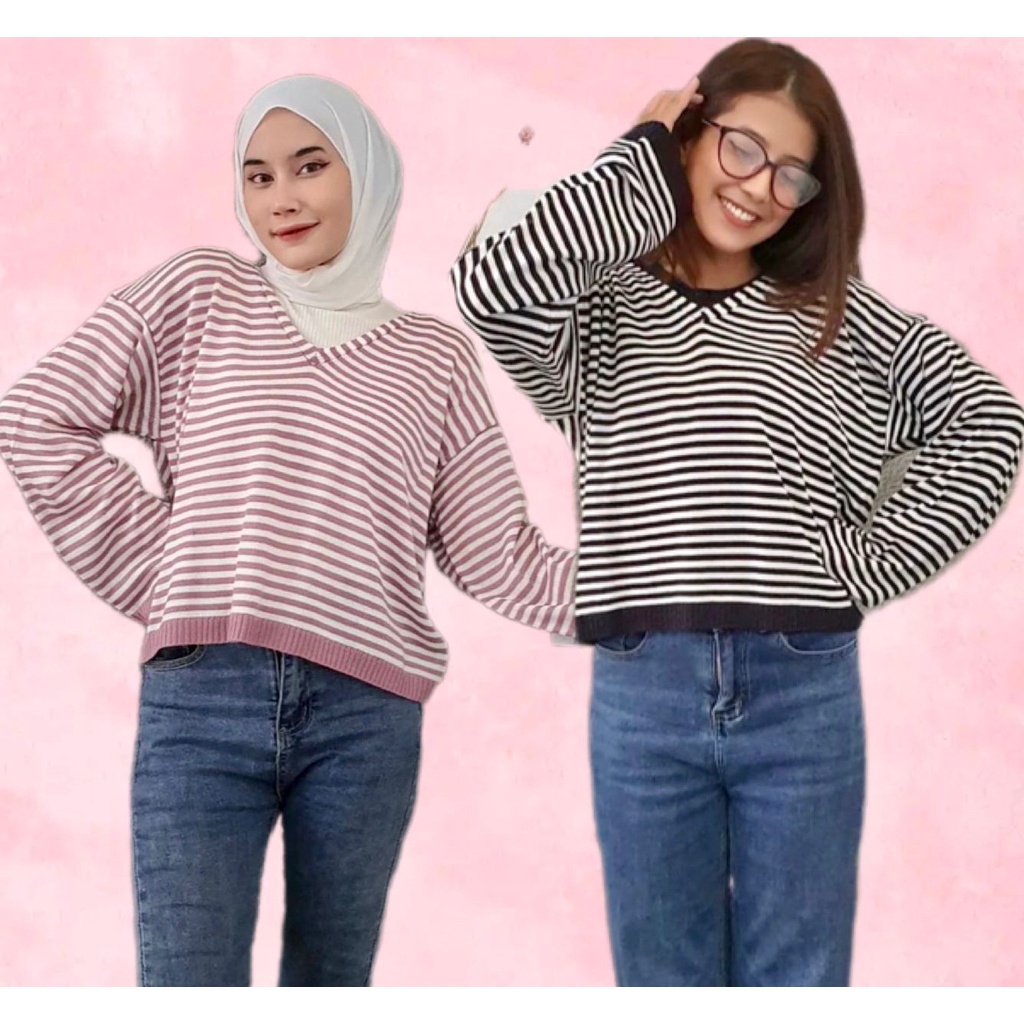 Zeela blaster blouse rajut belang belang