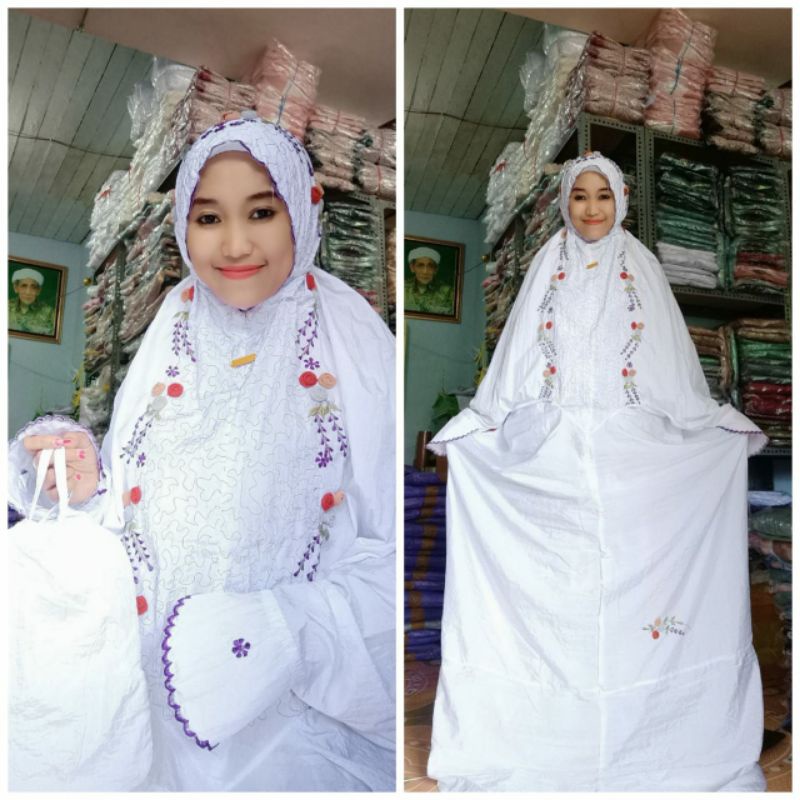 MUKENA TERUSAN PUTIH TRAVELING PARASUT PREMIUM