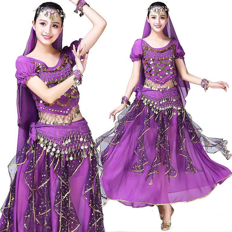 KOSTUM TARI PERUT TARI TAMBORIN ARABIC BELLY DANCE SUIT SET ATASAN BAWAHAN BAJU ROK PENTAS PUTRI JASMINE ALADIN KOIN COIN