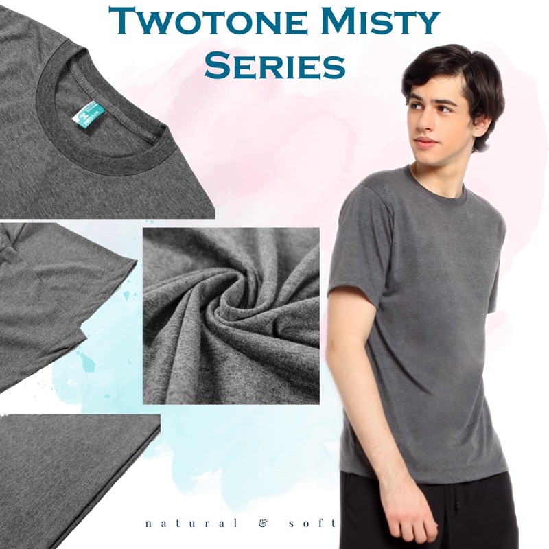 KAOS POLOS COTTON TWOTONE MISTY LENGAN PENDEK 30’S /  PRIA &amp; WANITA 100% DISTRO ORIGINAL