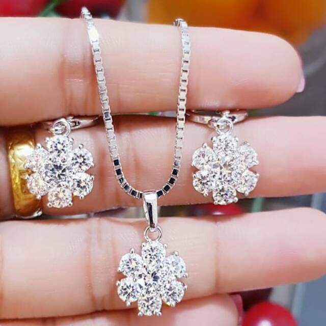 Xuping set perhiasan bunga lapis emas putih