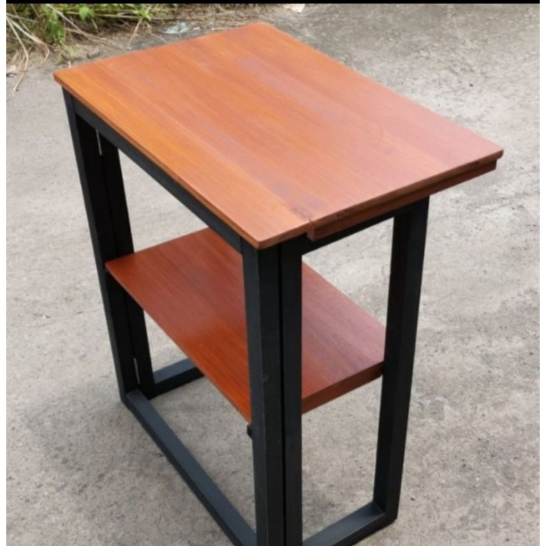 meja Tinggi kayu lipat tingkat 2 susun, belajar dapur setrika serbaguna multifungsi rak buku bunga