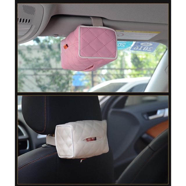 Kotak Tempat Sarung Tisu Tissue Gantung Belakang Jok Sunvisor Mobil KULIT SINTENTIS