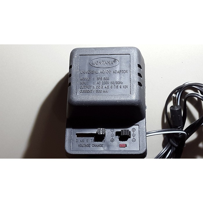 Adaptor 500mA Montana 3v,4.5v,6v,7.5v,9v &amp; 12v ( Multi output DC )