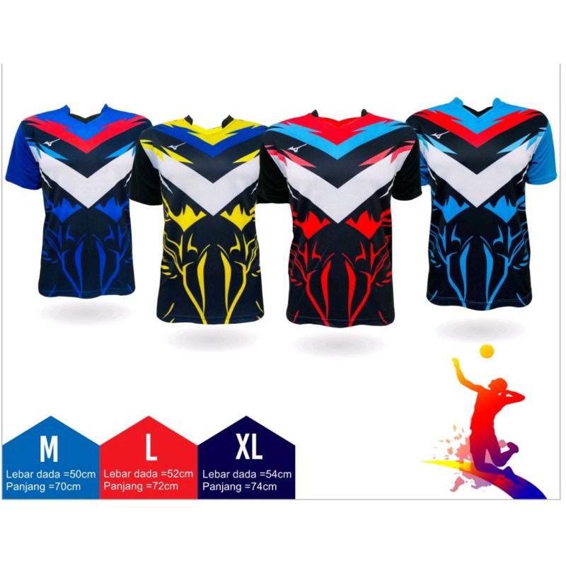 Atasan olahraga pria kaos voli bulutangkis baju badminton voly jersey volley ball mizuno