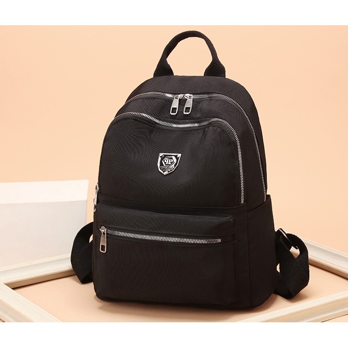 TAS RANSEL WANITA 3 RESLETING KANVAS HITAM BACKPACK CEWEK KOREA IMPORT CAMOGIE TA442B5 BESAR GENDONG PUNGGUNG SEKOLAH KULIAH KERJA BATAM FASHION ORI