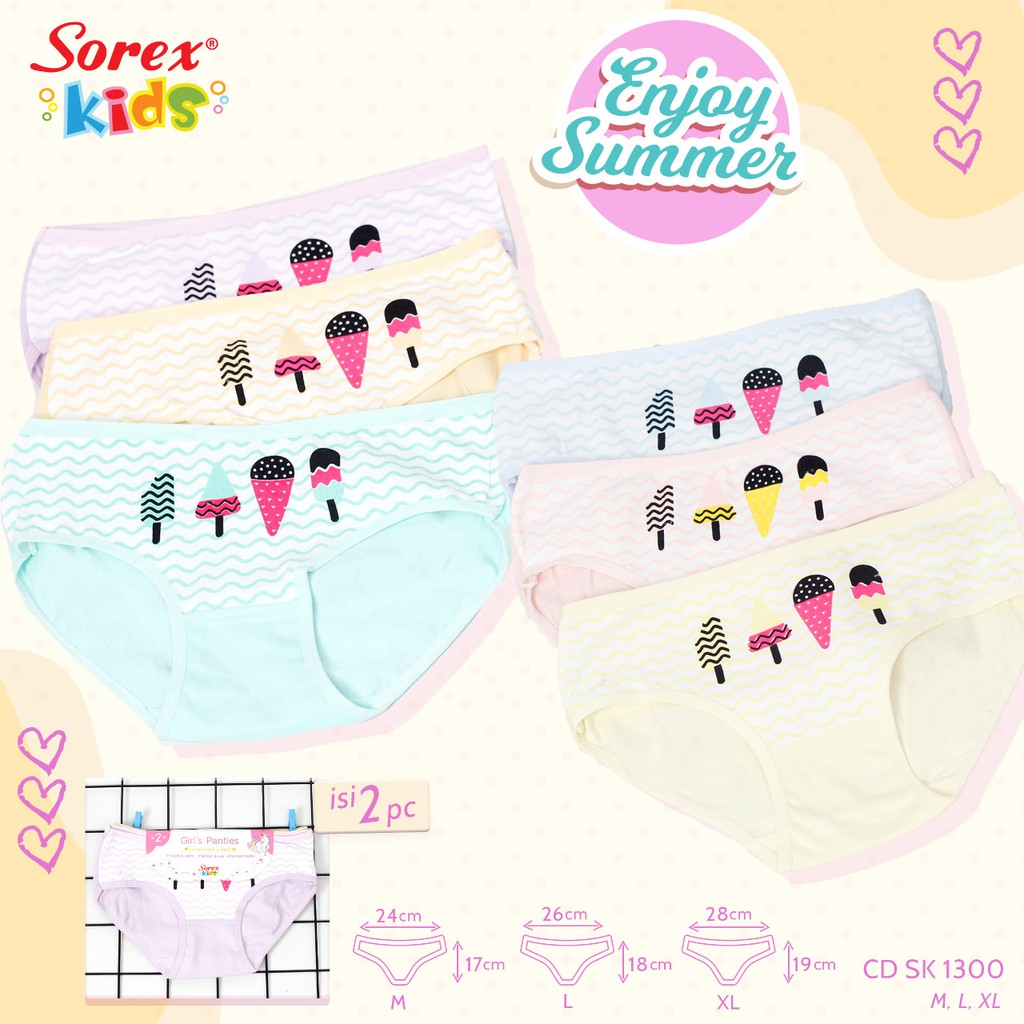 2PCS CELANA DALAM ANAK PEREMPUAN/ CD ANAK SOREX KEPIT  KIDS 1300 unicorn ； 1301 balerina ICE CREAM