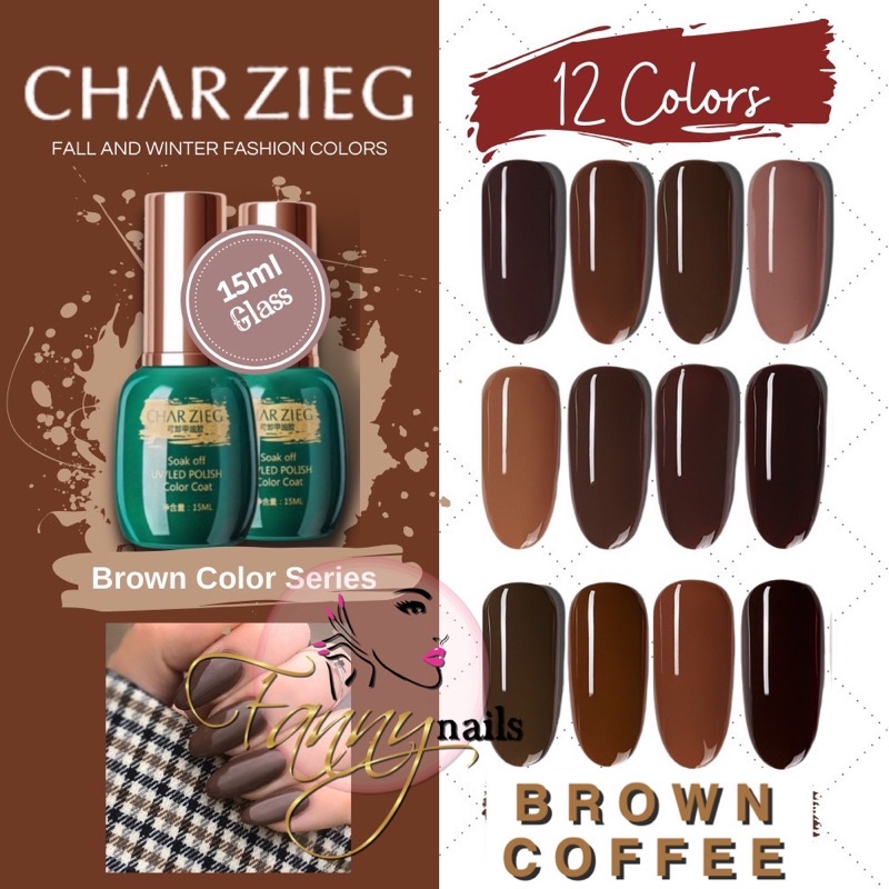 CHARZIEG GEL POLISH 15ml  BROWN SERIES soak off gel polish kutek kutex gel tahan 2 bulan nail art