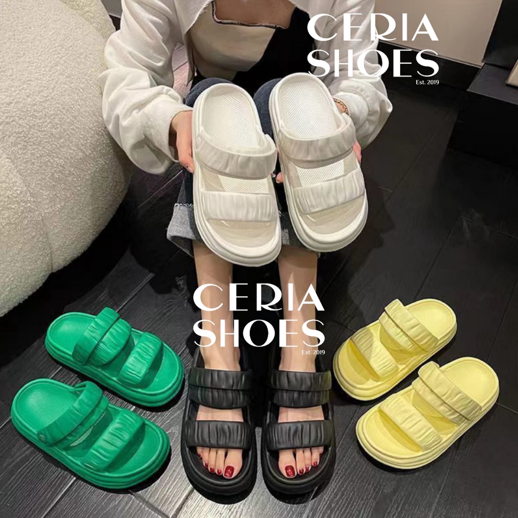 MlNlSO Sandal Jelly Wanita Korean Slip On Puffy Sandals Muddy 2 in 1 Import Bahan Karet PVC Empuk Elastis Non-slip