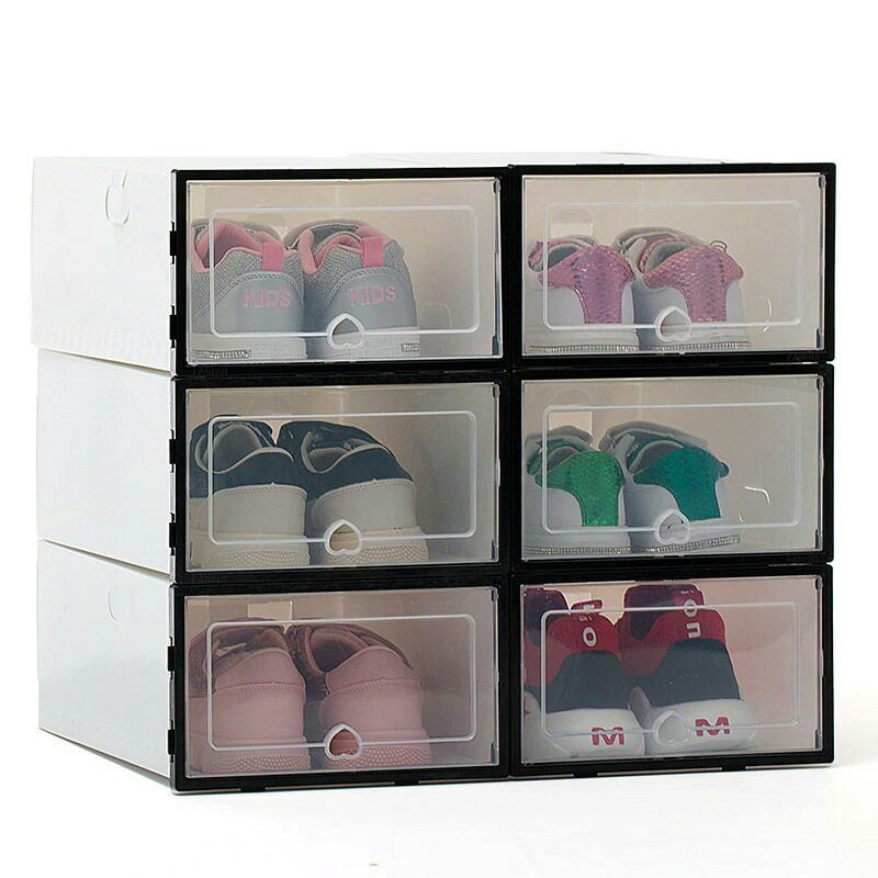 Kotak susun Rak Organizer Sepatu Shoe Box 6 Pcs Size L LF010 Black