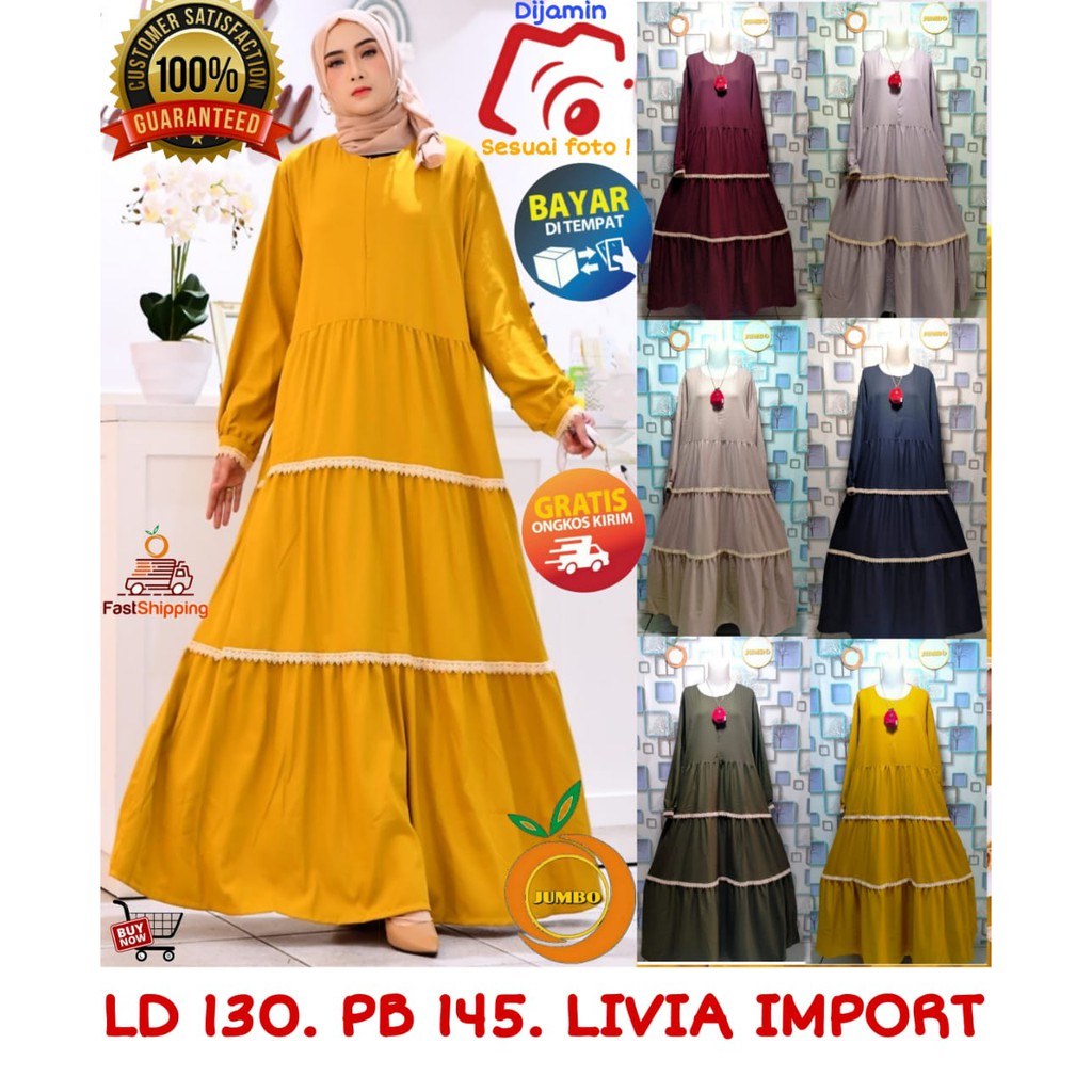 Gamis Jumbo LD 130 SOLV Baju Terusan Maxi Big Size Dress Wanita Motif Polos Renda Busui REAL PICT XX