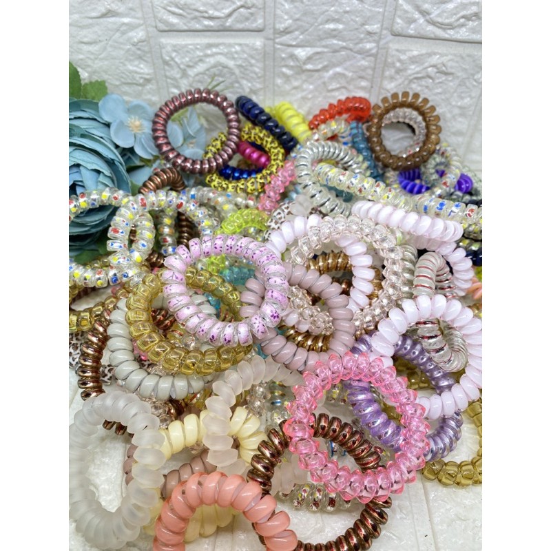 Ikat Rambut Spiral Kuncir Rambut Kabel Telepon-Mix motif
