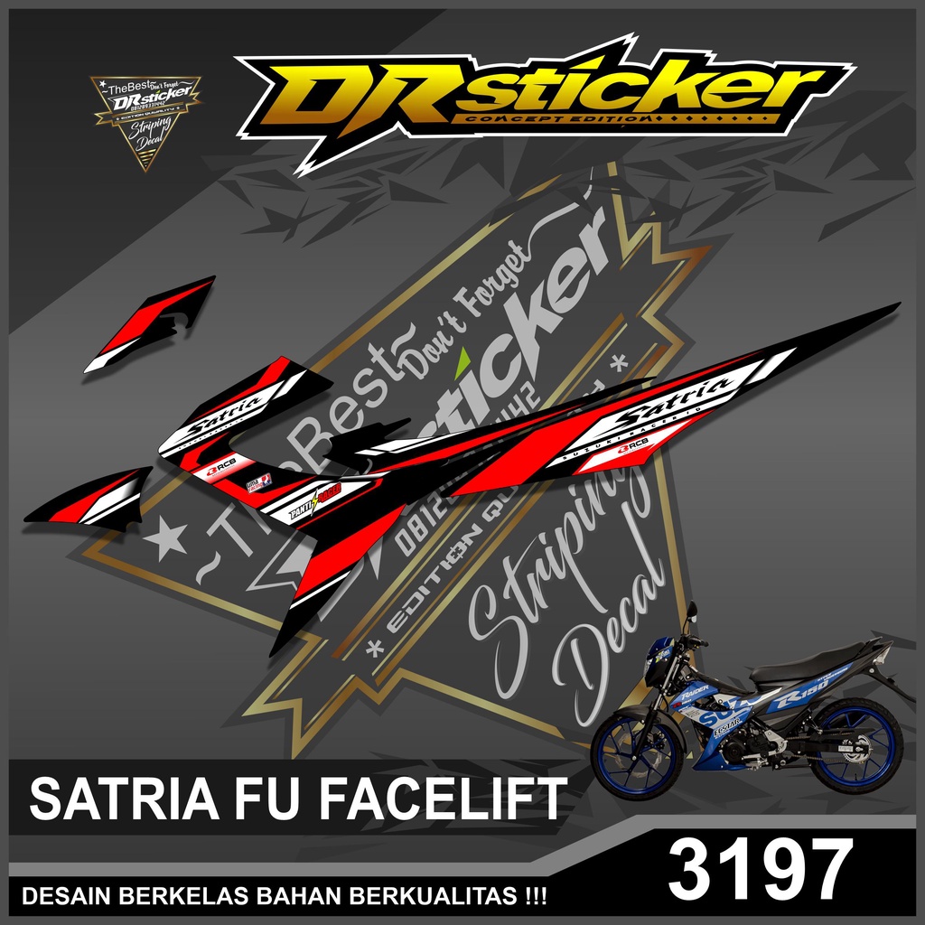 3197 Sticker Striping Variasi Satria F / Fu 150 Facelift 2013-2015  Desain Racing Semifull