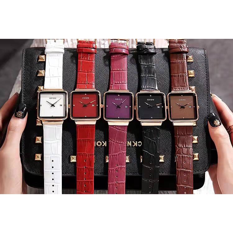 【Factory Outlet】GUOU 2022 Sports Watch Trend Simple Quartz Square Calendar Watch Silicone Waterproof Unisex Couple Watch