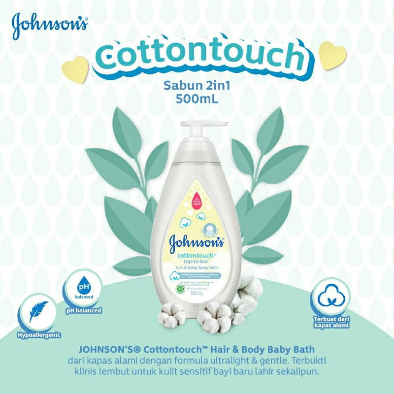 Johnson's Cotton Touch Top-To-Toe Wash Pump / Sabun+Shampoo Bayi 500ml / 200ml