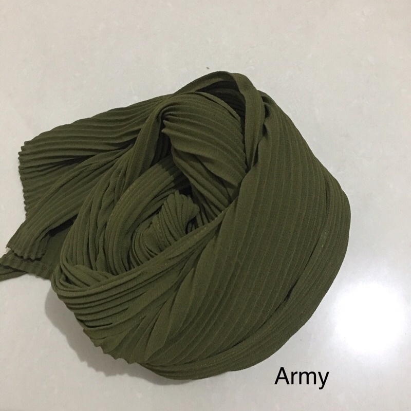 [TANPA GARIS TENGAH] FULL PLISKET PASHMINA pashmina plisket ceruty babydoll pasmina plisket-Army