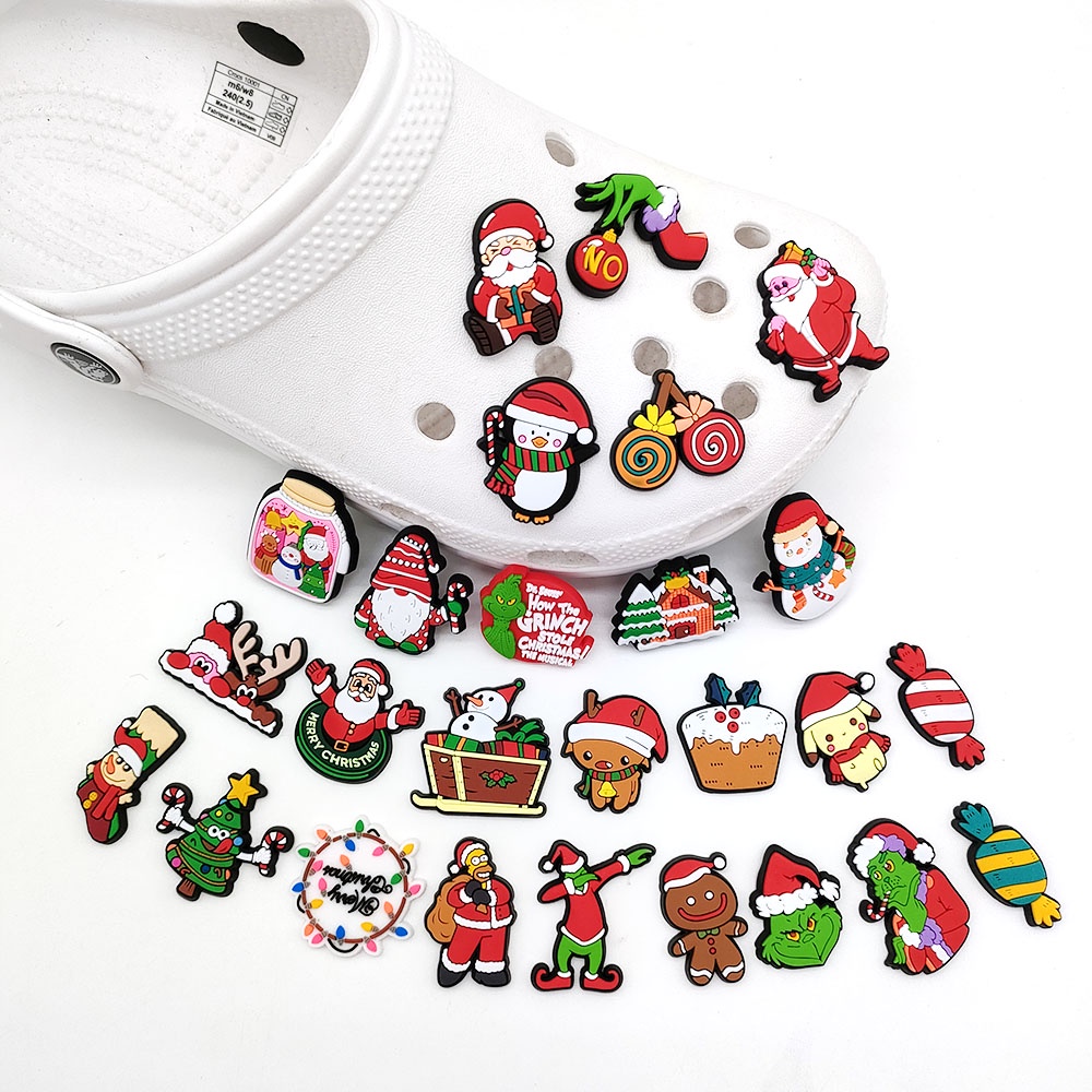 Charms Kancing Sepatu Desain Kartun Natal Bahan PVC Untuk Dekorasi