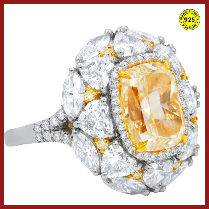 Gao Ding Cincin Terbuka Adjustable Hias Berlian Imitasi Warna Kuning Mewah Untuk Wanita