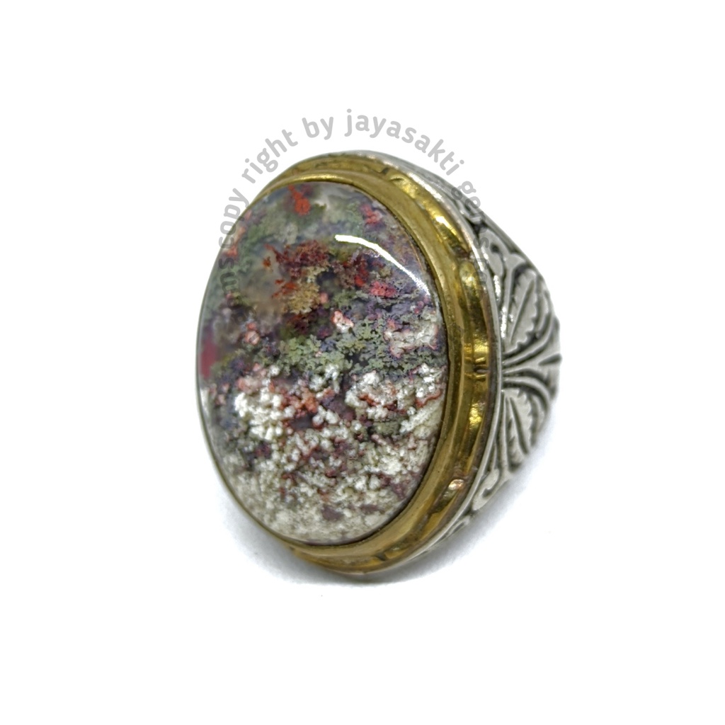 Natural Batu Akik Lumut Trenggalek Ring Alpaka German LT01