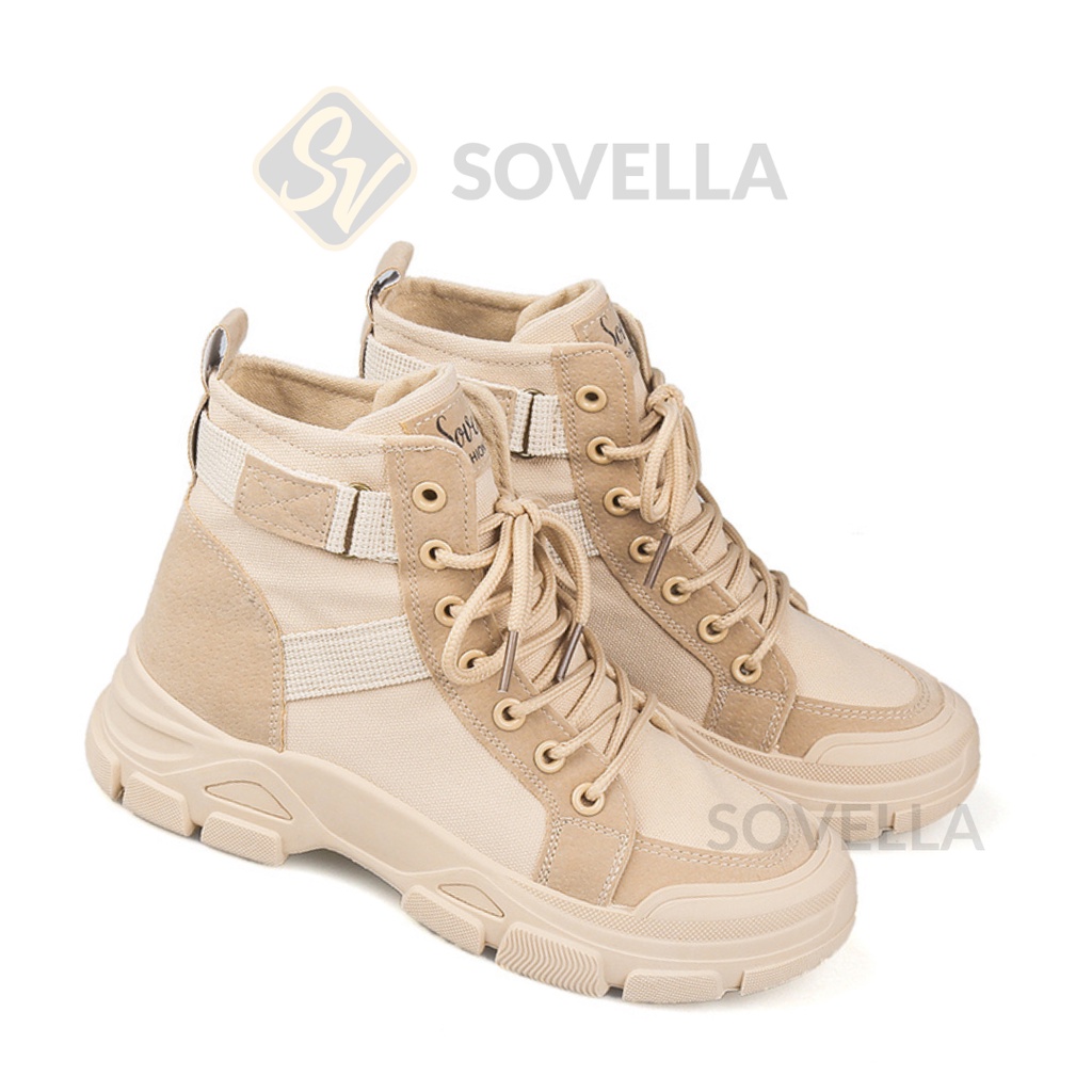 SOVELLA Lizza Sepatu Sneakers Boots Wanita Import Hitam Krem SP2033