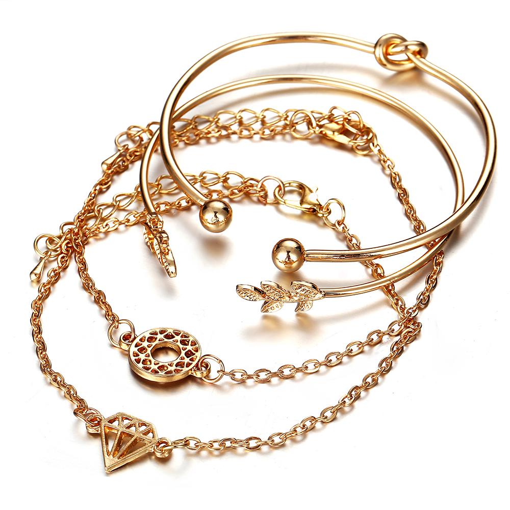 4Pcs Set Gelang Wanita Model Vintage Simple Elegan Motif 4Pcs Set Gelang Wanita Model Vintage Simple Elegan Motif
