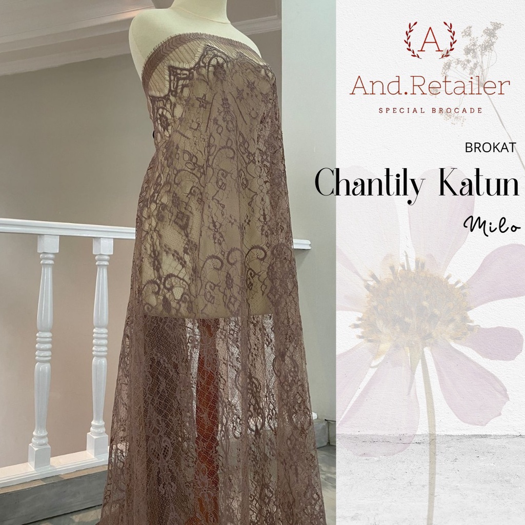 Bahan Kebaya Brokat Semi France Lace Chantily Shantily Katun Per panel 2,5m Warna Coklat Milo