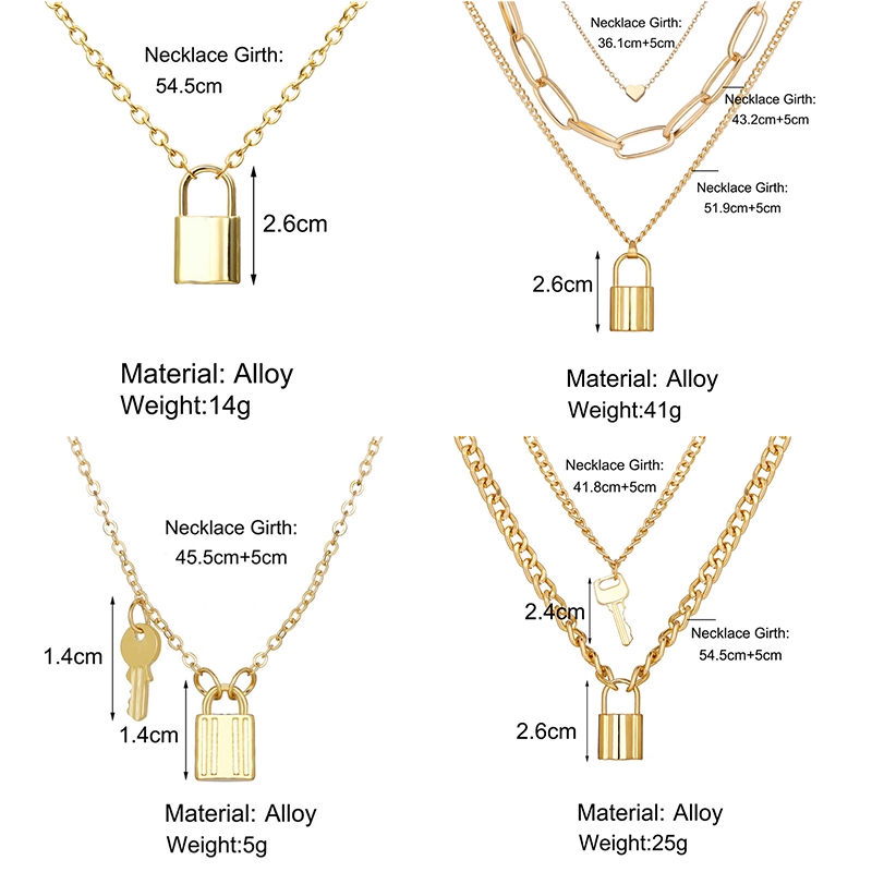 YEEZII Fashion Korea Retro Emas Kalung Kepribadian Sliver Pendant Lock Multilayer Rantai Perhiasan Aksesoris Hadiah