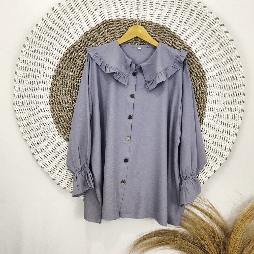 BIANKA BLOUSE  ATASAN JUMBO BIG SIZE OVERSIZE LD 120 130 140 150 BAHAN ITY CREPE (COD)-Abu Sedang