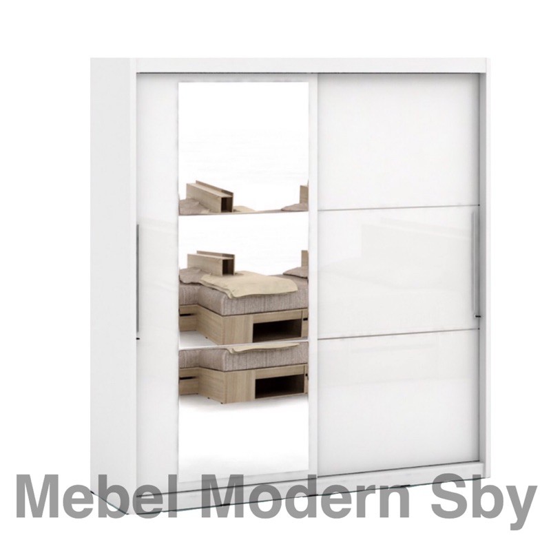 Lemari Sliding Putih 2 Pintu Minimalis Glossy