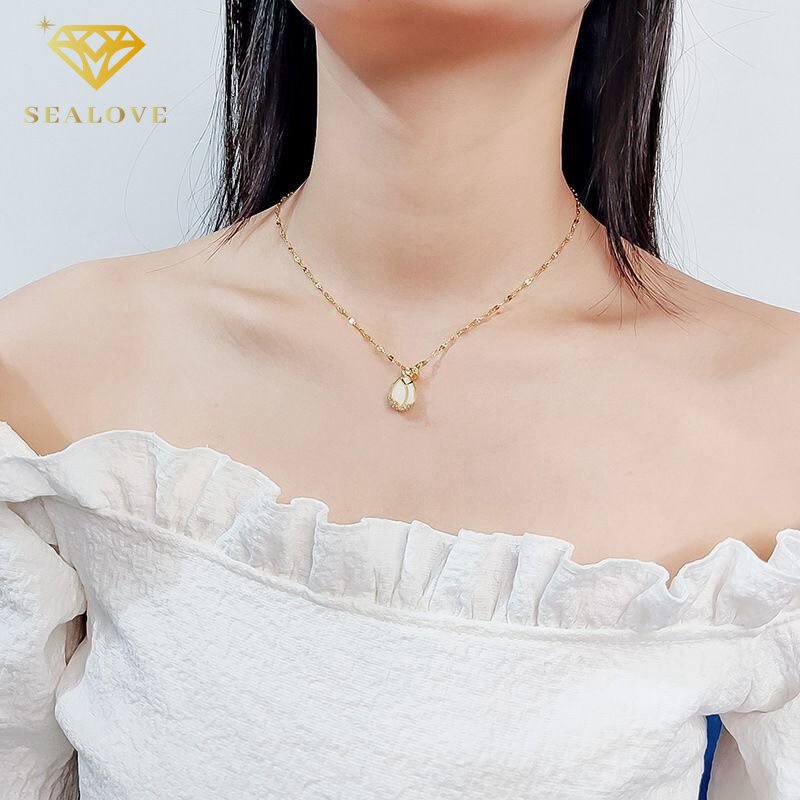 Kalung Titanium Anti Karat tulip Opal Lucu Beruntung Emas 18k Perhiasan Wanita