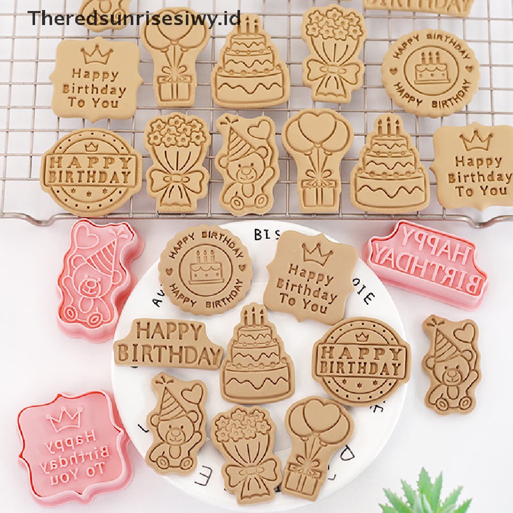 # Alat Rumah Tangga # 8 Pcs Cetakan Kue / Biskuit 3D Bahan Plastik Tema Ulang Tahun