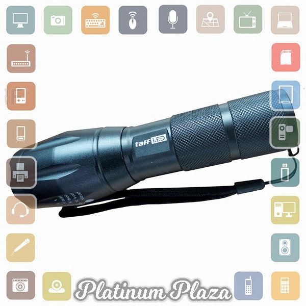 TaffLED Senter LED Tactical USB Rechargable Flashlight Zoomable XML-T6 10000 Lumens -`2BF750-- Black