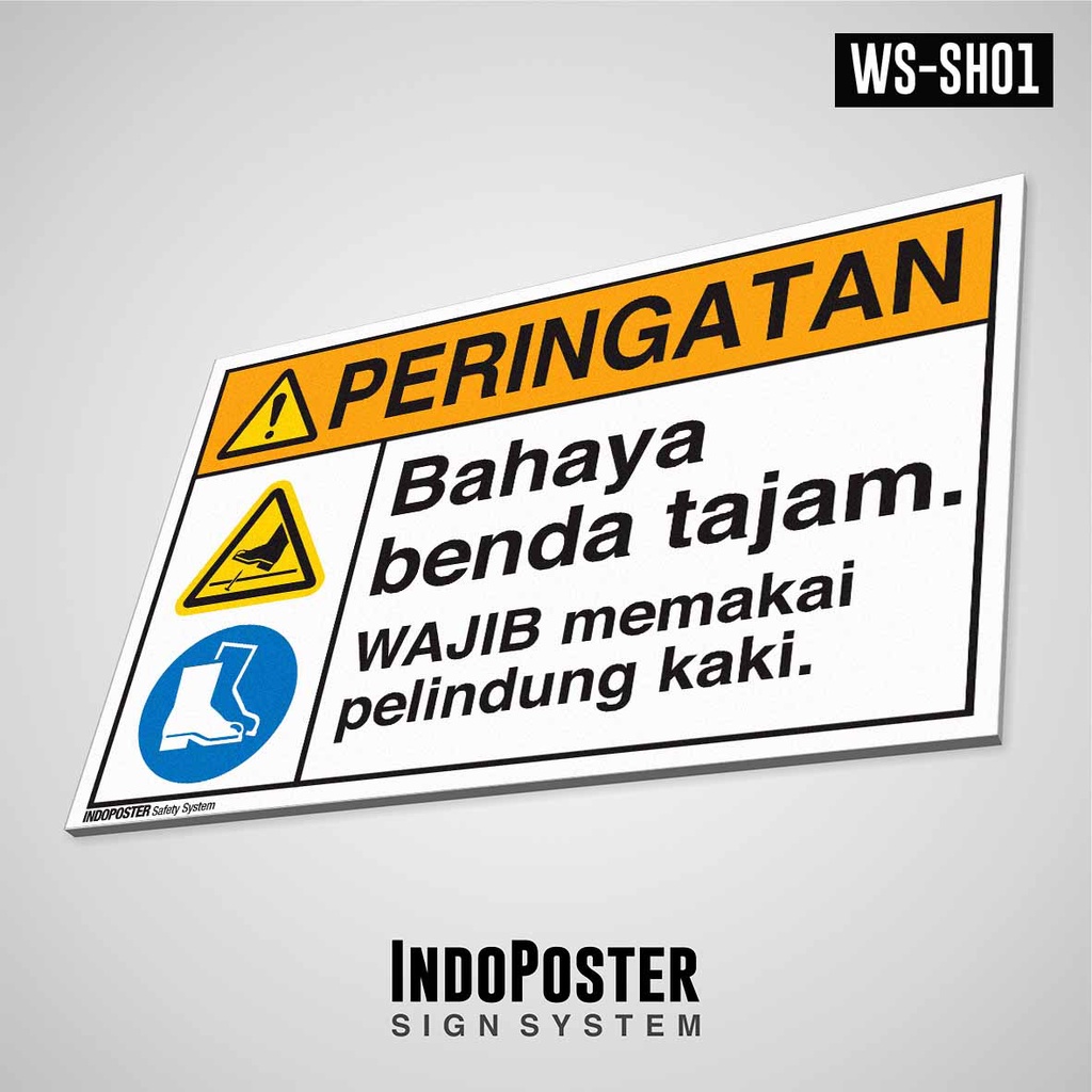 

Safety Sign Rambu K3 Pelat PVC ANSI Bahaya Benda Tajam Wajib APD Memakai Sepatu Safety