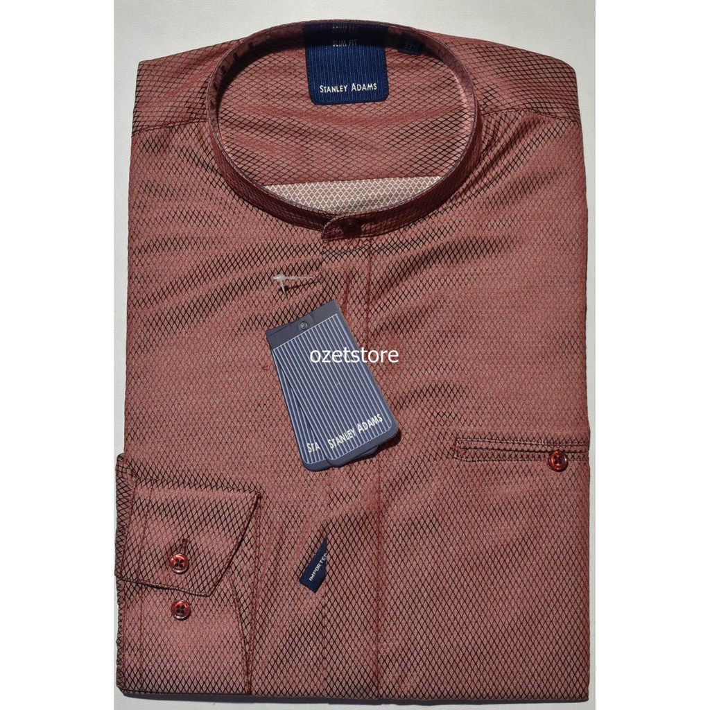 STANLEY ADAMS Kemeja Pria Lengan Panjang Marun Kerah Koko Slimfit KSS15 ORIGINAL & REAL PICTURE