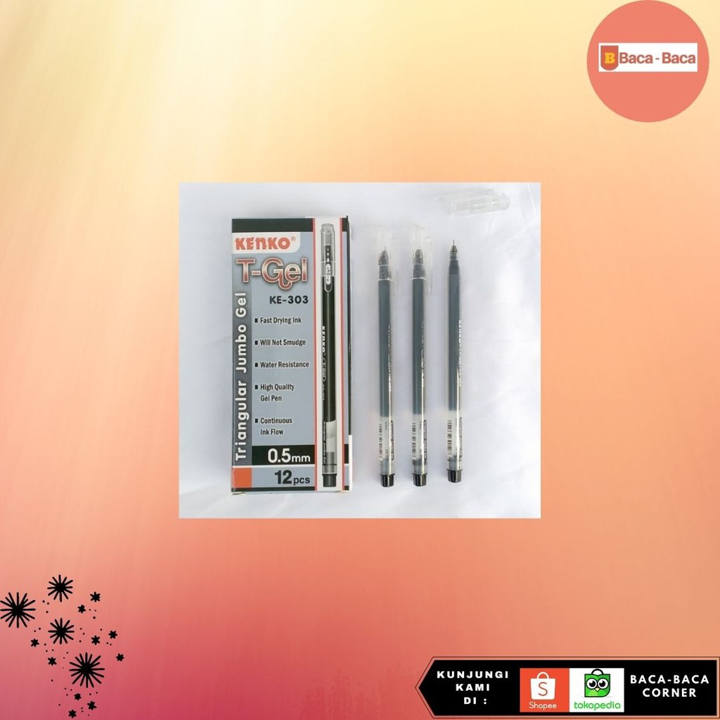 

BACABACA #BALLPEN GEL KE-303 T-GEL BLACK KENKO PULPEN