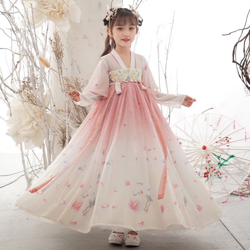 Hanfu girls' Chinese style autumn girls' big children's ancient clothes children's Pink Long Sleeve