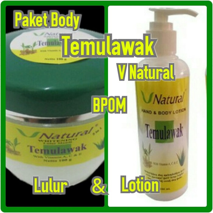 SALE - PAKET BODY TEMULAWAK V NATURAL 2 IN 1/LULUR DAN LOTION V-NATURAL PERLENGKAPAN MANDI