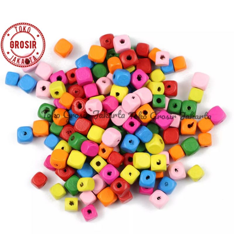 [ 50 Pcs ] Manik Manik Mote Kayu Kotak Mote Kayu Kubus Bahan Craft