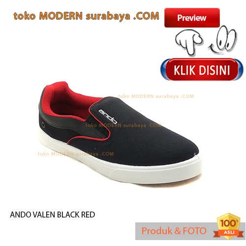 ANDO VALEN BLACK RED sepatu sekolah slip on casual