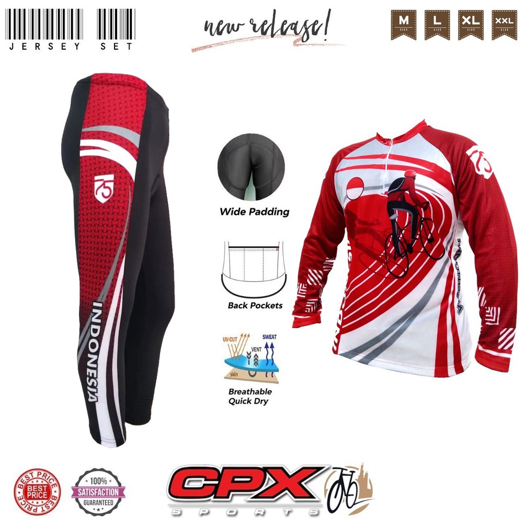 Kaos Baju  Jersey  Sepeda  Panjang SH Plus Celana Padding 