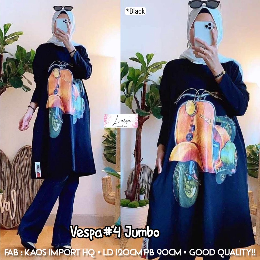 Tunik Motif Vespa Kaos Import Jumbo Ld 120 130 PB 90 FIT TO XXXL Gambar Scooter Adem Melar Best Sell