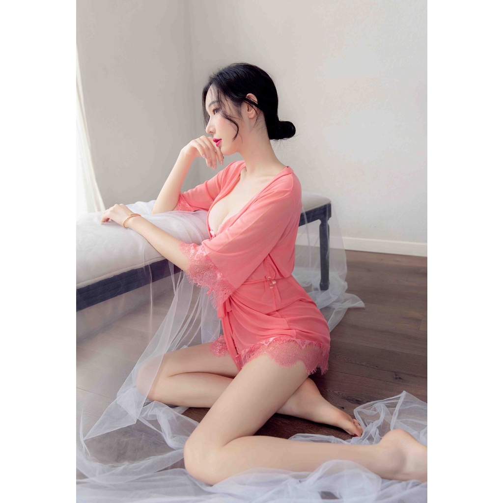 ORANGE ADULT Lingerie Seksi Baju Tidur Lace Seksi Lingerie Sexy Gaun Malam Seksi Lapisan Luar + Dalam - Pink1281