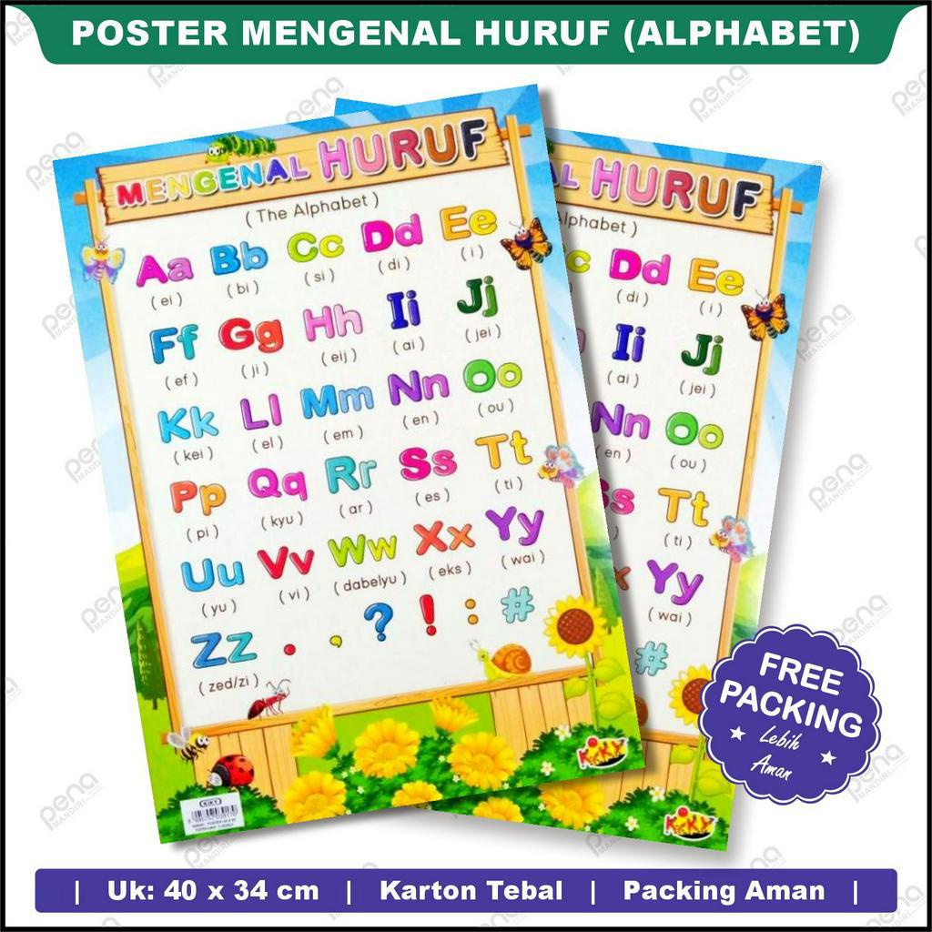 Poster Belajar Huruf Abjad A-Z Kapital dan Kecil | Poster Huruf