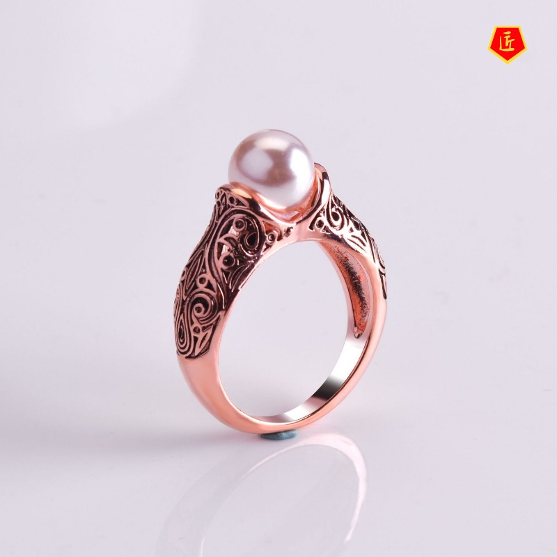 [Ready Stock]Inlaid Natural Freshwater Pearl Ring 14K Gold Retro Silver Accessories